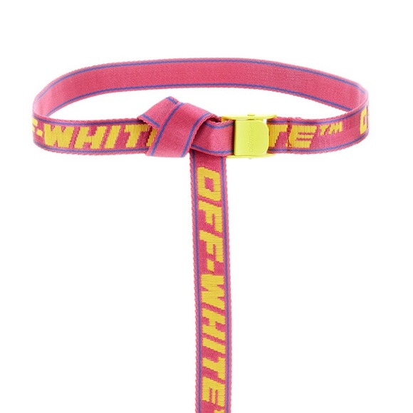 NWT OFF WHITE 2.5 Industrial Jacquard Mini Fuchsia Pink Yellow Adjustable Belt - Picture 4 of 7
